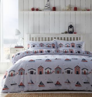 Beach Huts Blue Cotton Mix Duvet Set