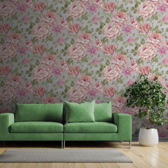 Fayre Floral Pink & Grey Wallpaper Roll