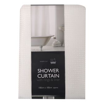 Waffle White Lined Shower Curtain