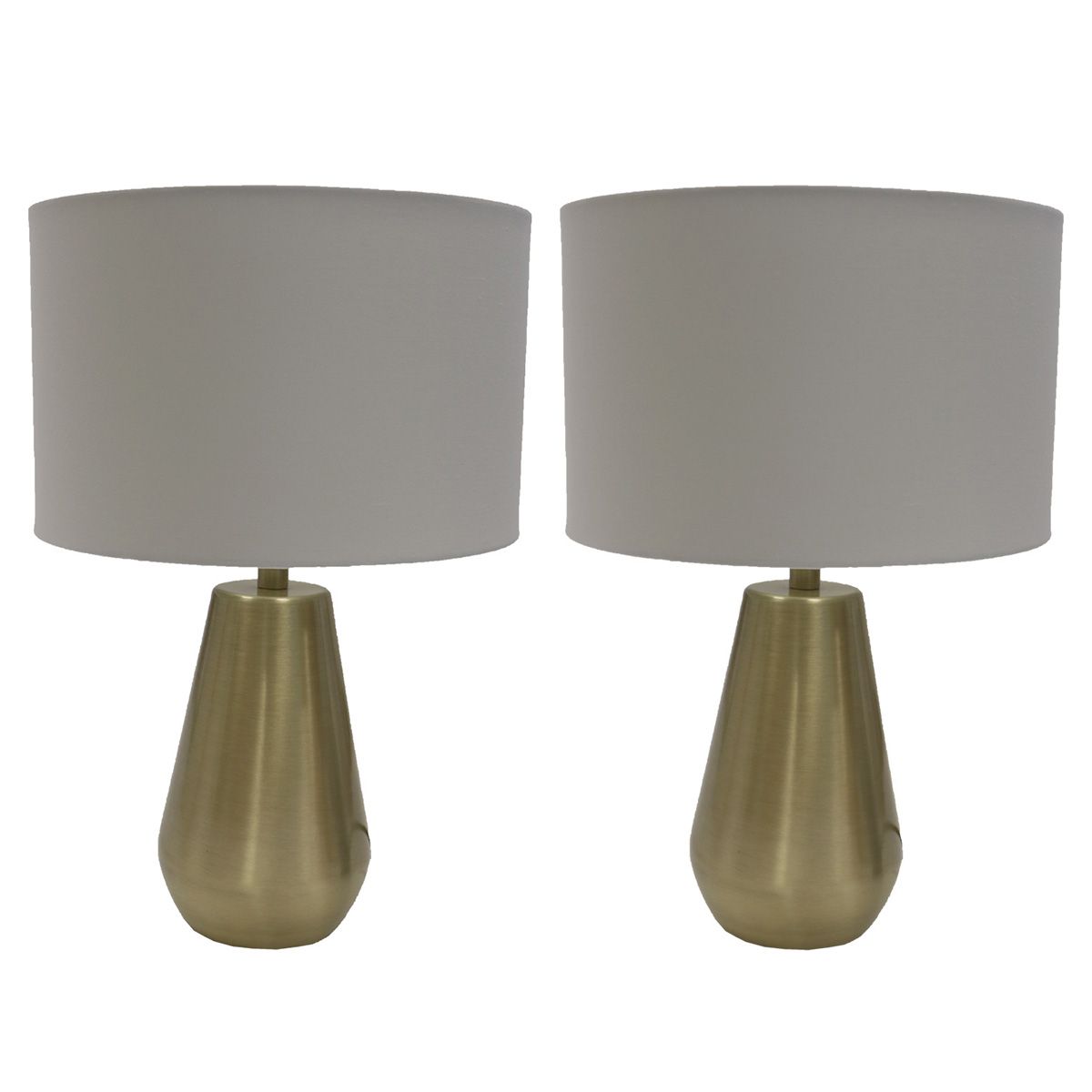 Antique Brass Base Touch Table Lamps With Cream Shades (Pair