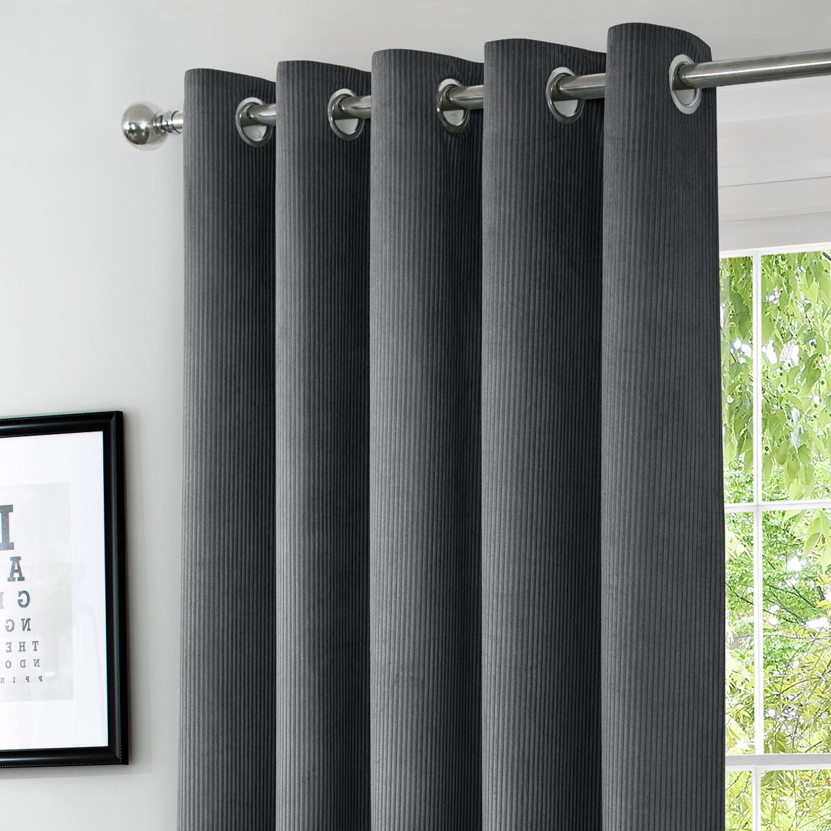 PAIRS OF SILVER SHIMMERY OAK TREES LIGHT GREY THICK VELVET LINED EYELET  CURTAINS