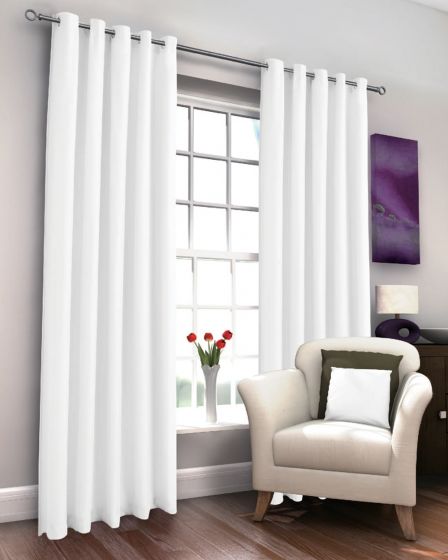 Delia White Thermal Lined Ready Made Eyelet Curtains
